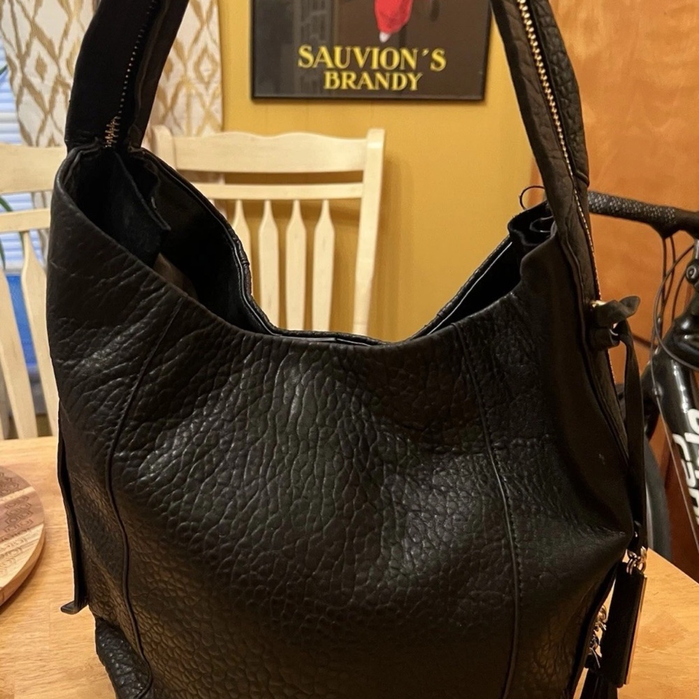 Vince Camuto Black Leather Zipper Strap Purse